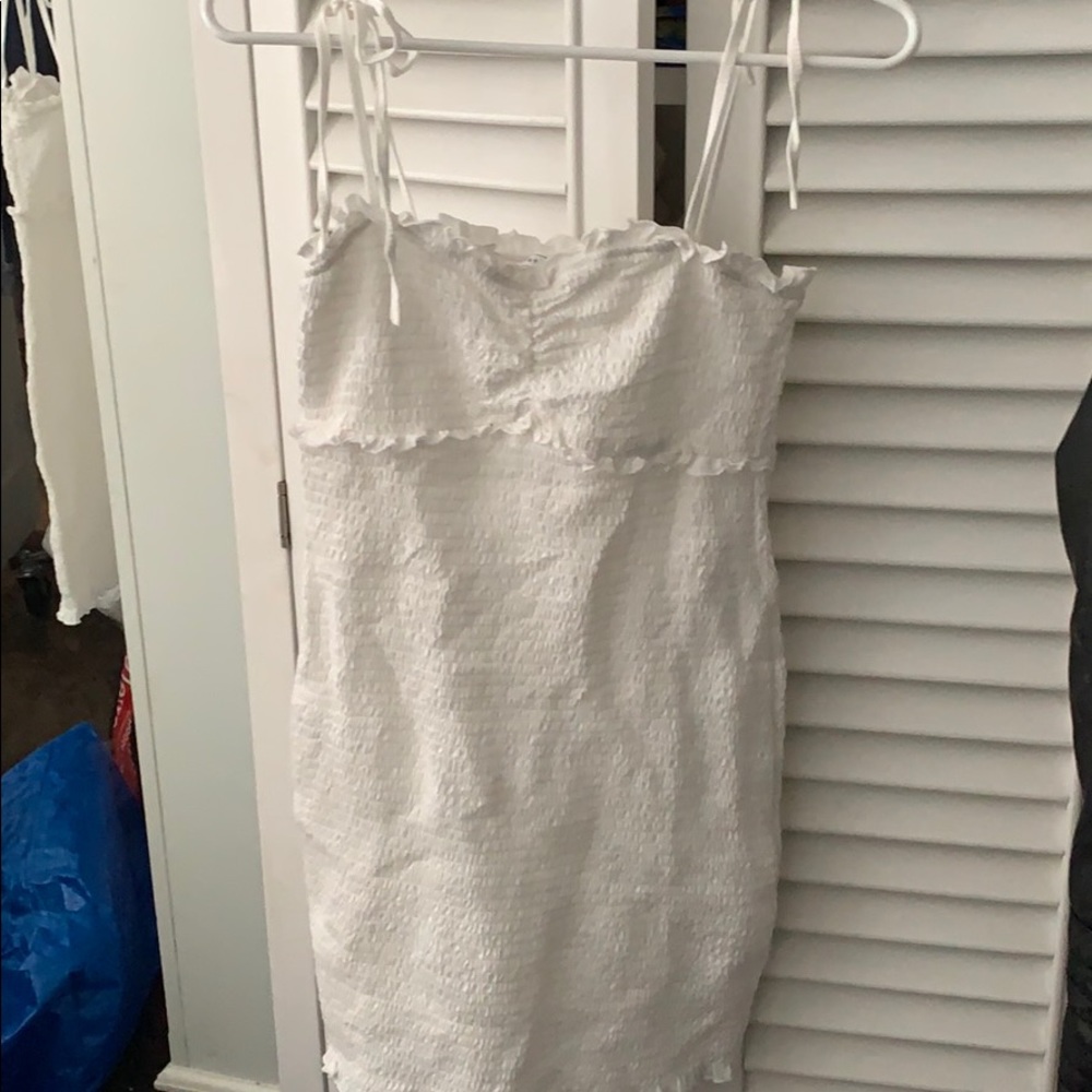 White scrunched bodycon dress